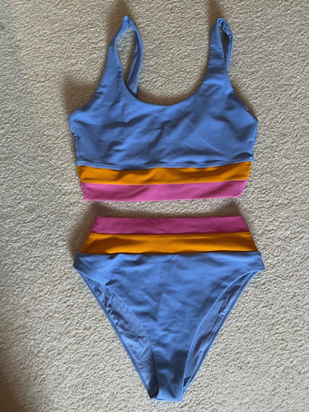 Beach Riot Blue Bikini with Pink and Yellow Trim
